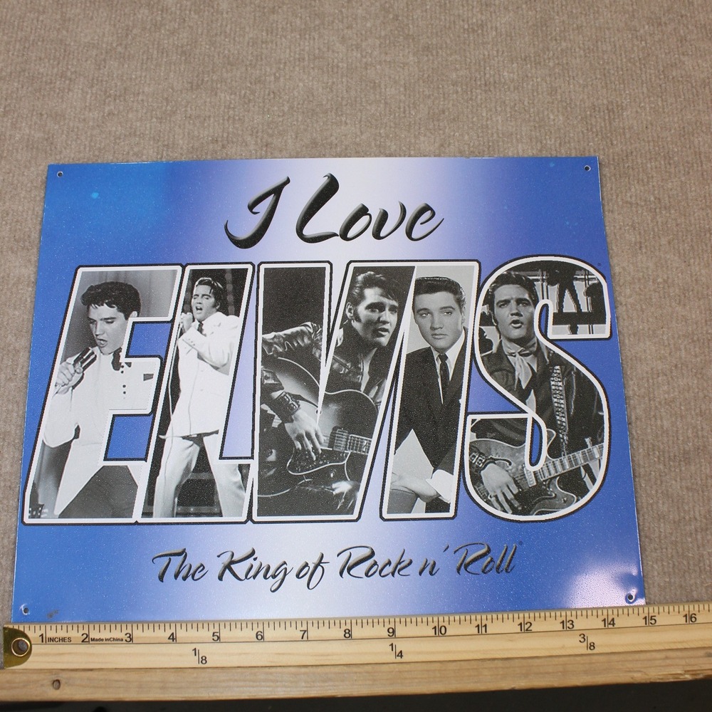 Elvis Presley Metal Sign The King of Rock n Roll Blue Tin Wall Decor 12x15